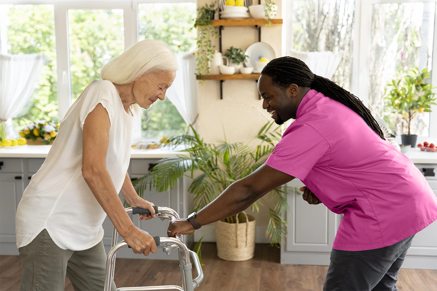 Nurse helping lady
